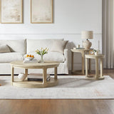 2-Piece Mid Century Rustic Oak Round Side Table Set - Omega Lifestyles