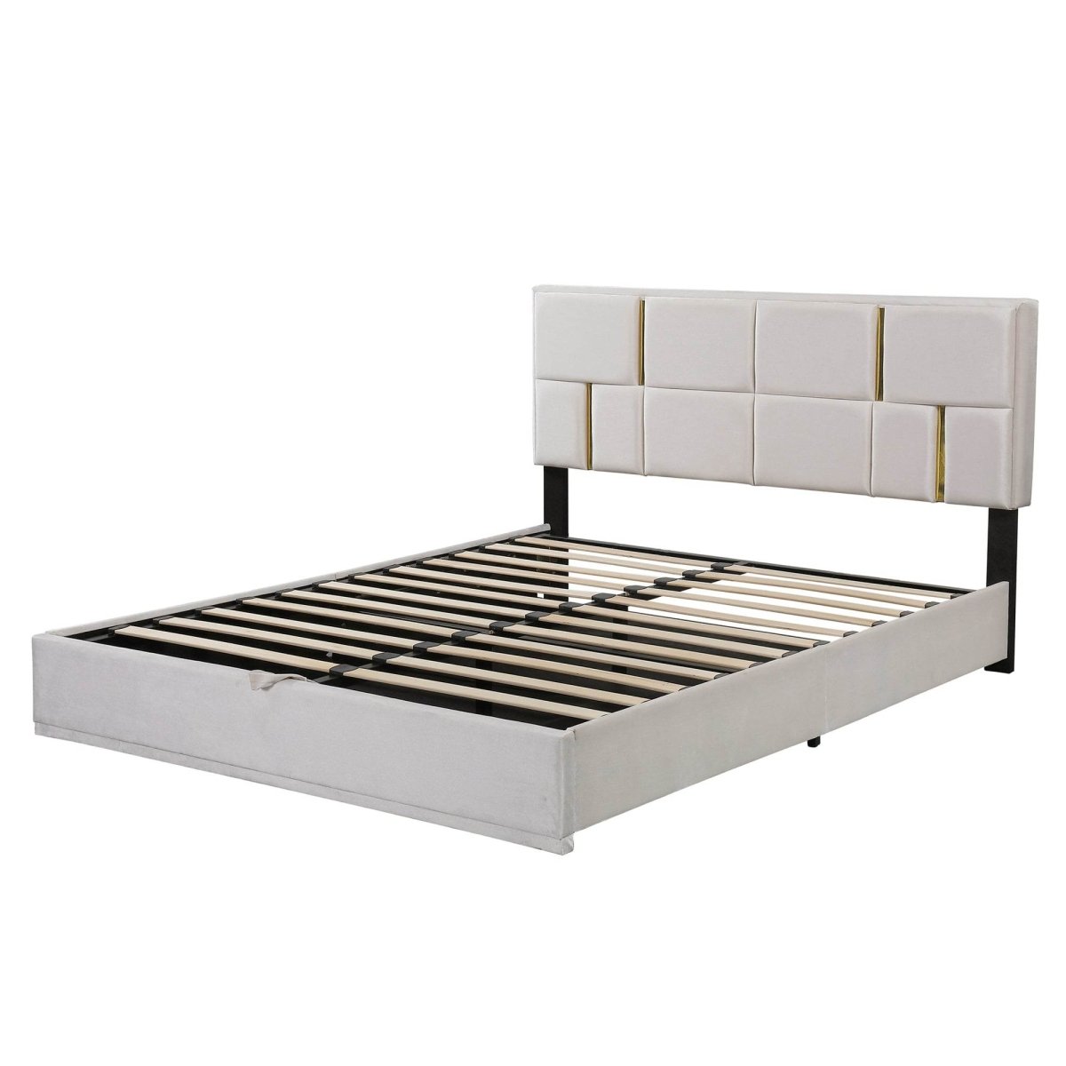 2-Piece Queen Upholstered Platform Bed With Ottoman Storage - Omega Lifestyles