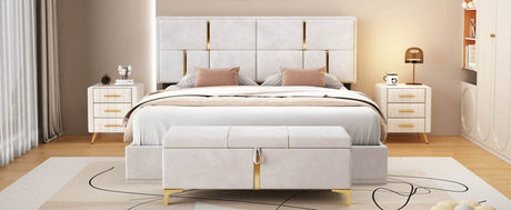 2-Piece Queen Upholstered Platform Bed With Ottoman Storage - Omega Lifestyles