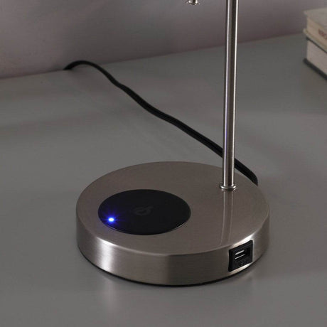20-Inch Brushed Silver Metal Table Lamp With USB Charging - Sleep Galleria