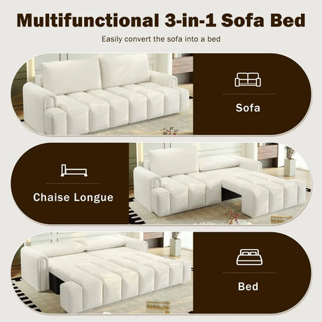 3-In-1 Convertible Teddy Fabric Sleeper Sofa Bed - Omega Lifestyles