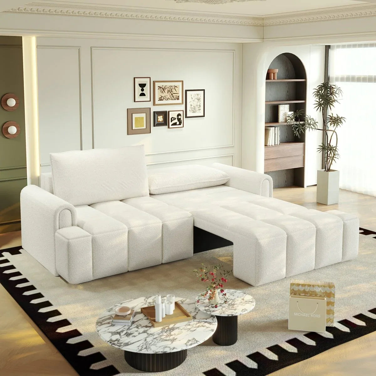 3-In-1 Convertible Teddy Fabric Sleeper Sofa Bed - Omega Lifestyles