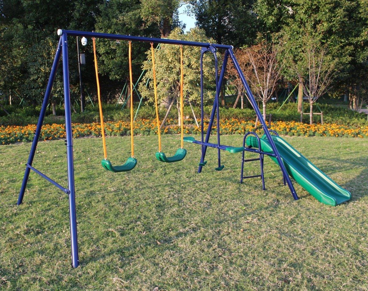 3-in-1 Kids Swing Set With Slide And Glider - Omega Lifestyles