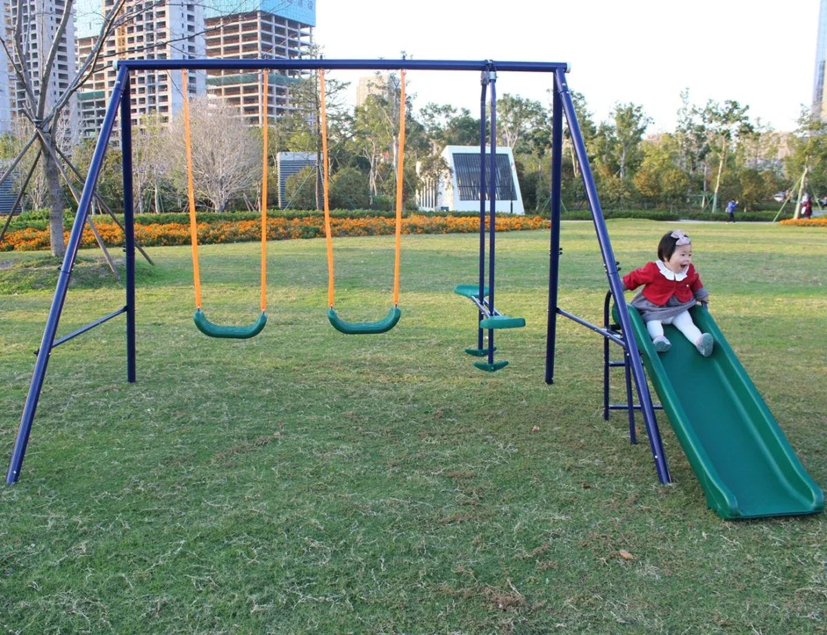 3-in-1 Kids Swing Set With Slide And Glider - Omega Lifestyles