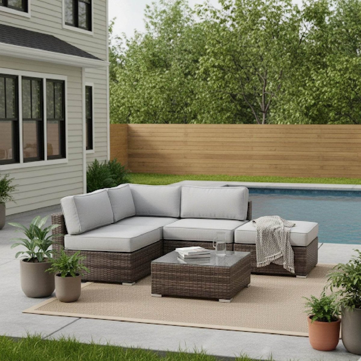 3 - Piece Brown Wicker Outdoor Seating Group With Cushions - Serenova - Omega Lifestyles