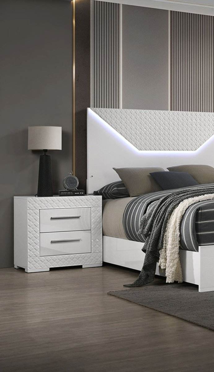 3-Piece Contemporary White Gloss Bedroom Set With LED - Omega Lifestyles