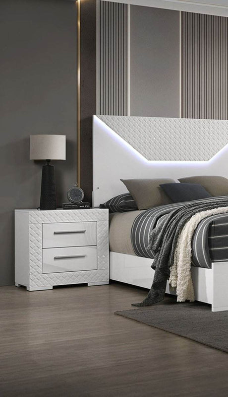 3-Piece Contemporary White Gloss Bedroom Set With LED - Omega Lifestyles