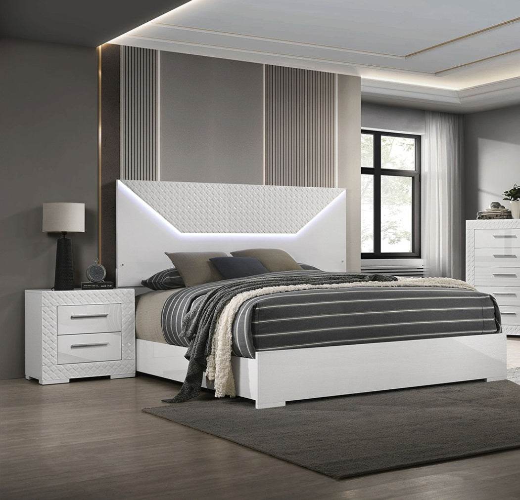3-Piece Contemporary White Gloss Bedroom Set With LED - Omega Lifestyles