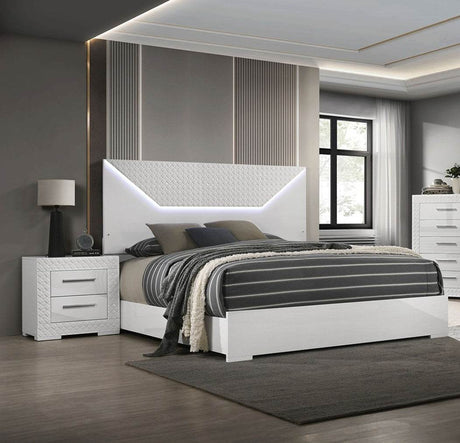 3-Piece Contemporary White Gloss Bedroom Set With LED - Omega Lifestyles