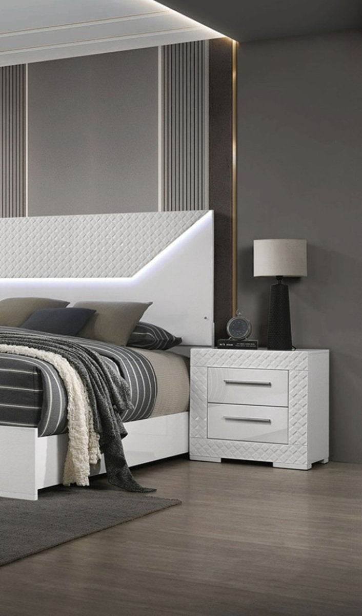 3-Piece Contemporary White Gloss Bedroom Set With LED - Omega Lifestyles