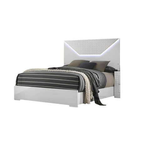 3-Piece Contemporary White Gloss Bedroom Set With LED - Omega Lifestyles