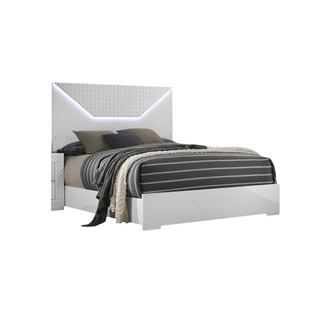 3-Piece Contemporary White Gloss Bedroom Set With LED - Omega Lifestyles