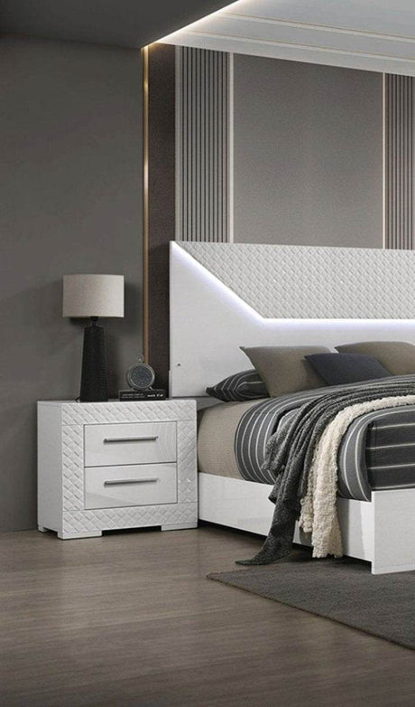 3-Piece Contemporary White Gloss Bedroom Set With LED - Omega Lifestyles