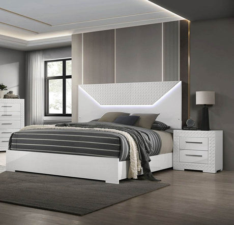 3-Piece Contemporary White Gloss Bedroom Set With LED - Omega Lifestyles