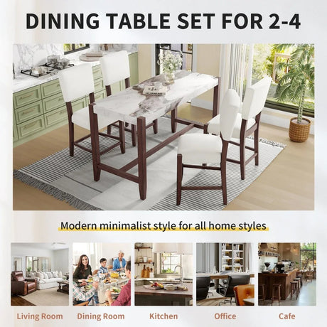3-Piece Faux Marble Counter Height Dining Table Set - Omega Lifestyles