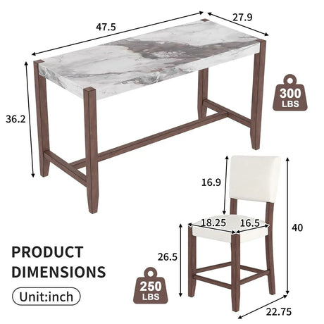 3-Piece Faux Marble Counter Height Dining Table Set - Omega Lifestyles