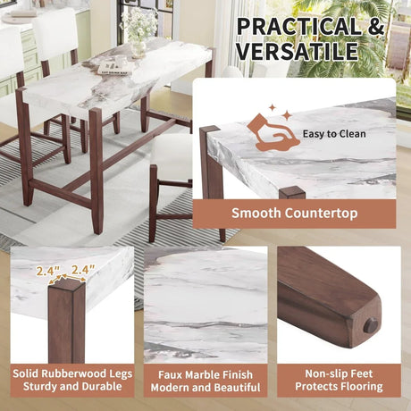3-Piece Faux Marble Counter Height Dining Table Set - Omega Lifestyles