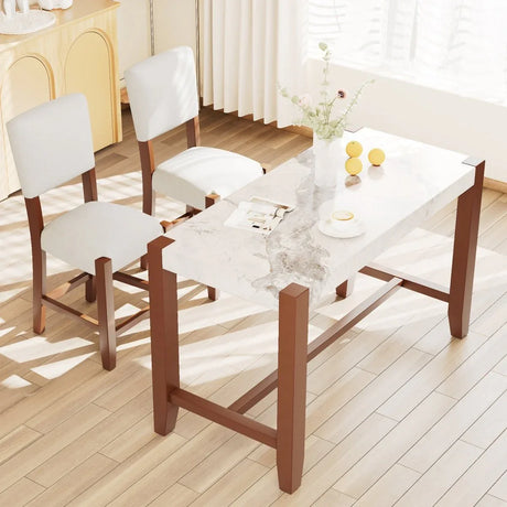 3-Piece Faux Marble Counter Height Dining Table Set - Omega Lifestyles