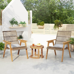 3-Piece Outdoor Acacia Wood Lounge Set With Cushions - Omega Lifestyles