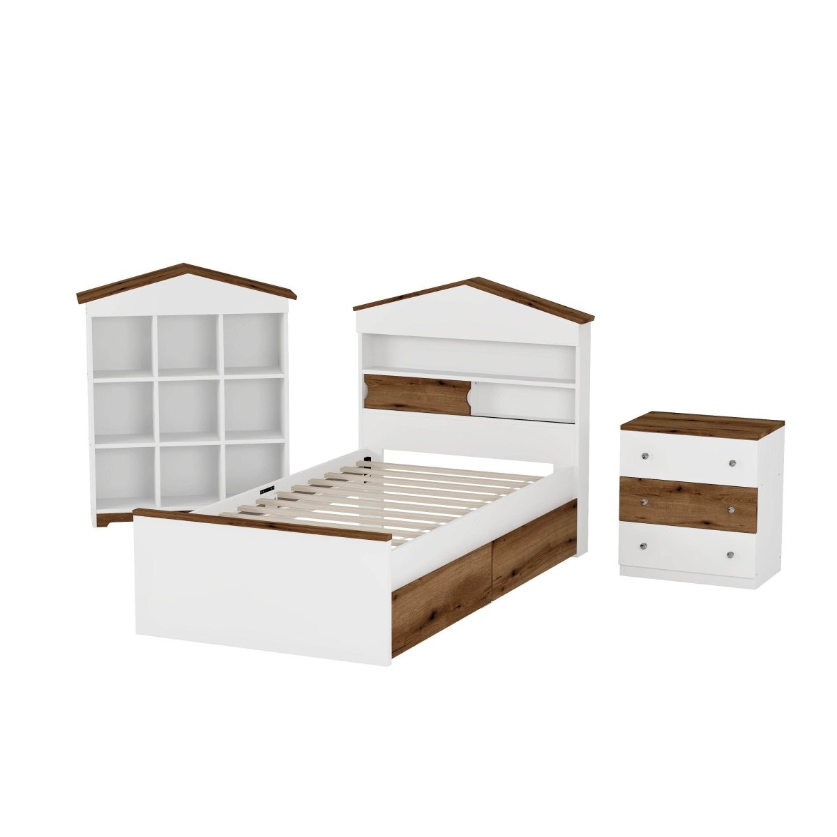 3-Piece Twin House-Shaped Wooden Bedroom Set - Omega Lifestyles
