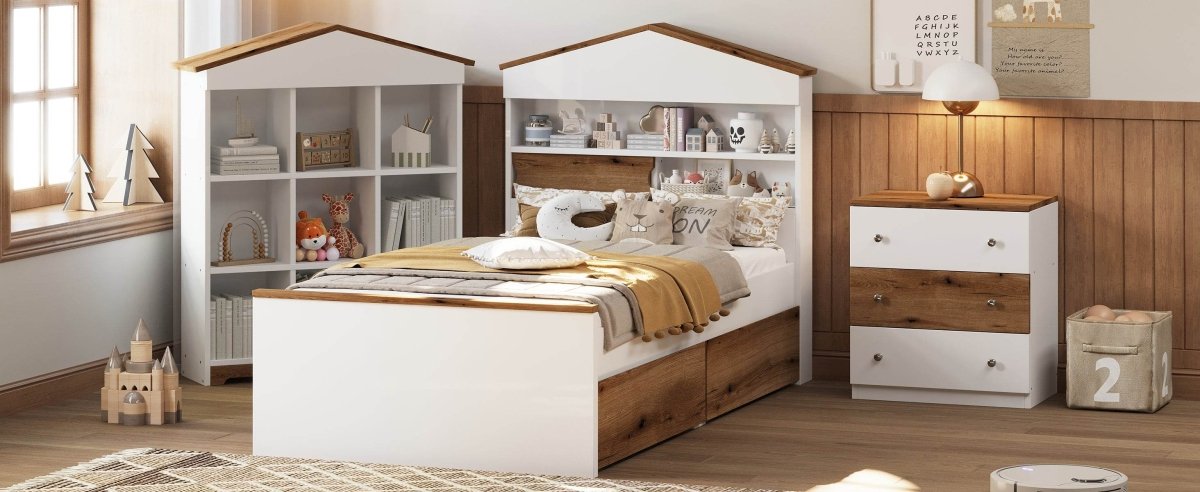 3-Piece Twin House-Shaped Wooden Bedroom Set - Omega Lifestyles