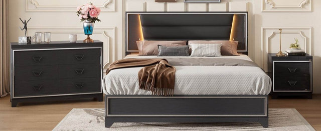 3-Piece Upholstered Bed Frame Nightstand Dresser Set - Omega Lifestyles