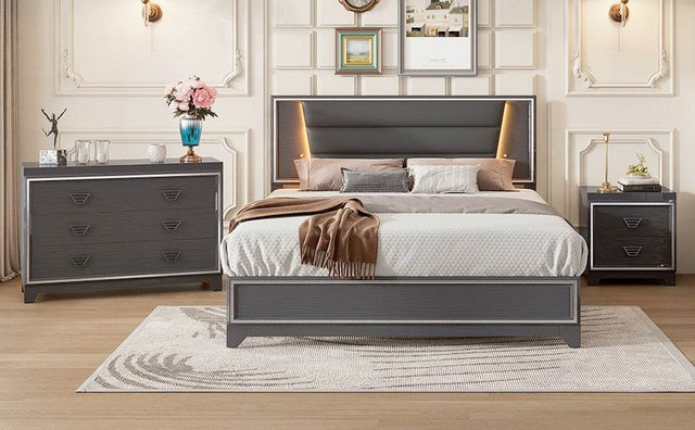 3-Piece Upholstered Bed Frame Nightstand Dresser Set - Omega Lifestyles