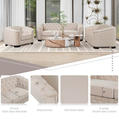 3-Piece Velvet Sofa Set With Rubber Wood Legs - Sleep Galleria