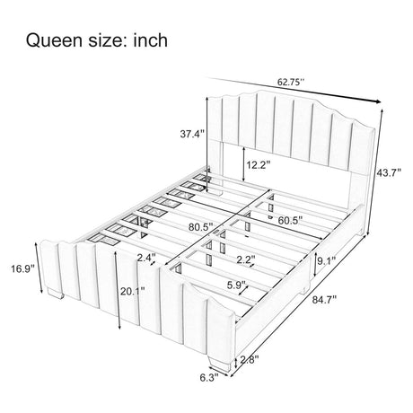 3 Piece Velvet Upholstered Platform Bed Frame Set - Omega Lifestyles