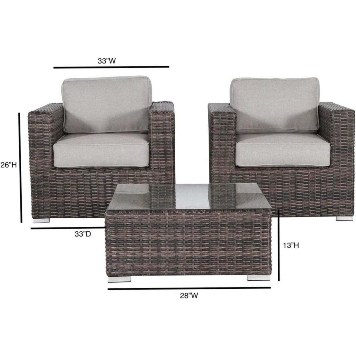 3 - Piece Wicker Rattan Patio Sofa Set With Cushioned Comfort - Serenova - Omega Lifestyles