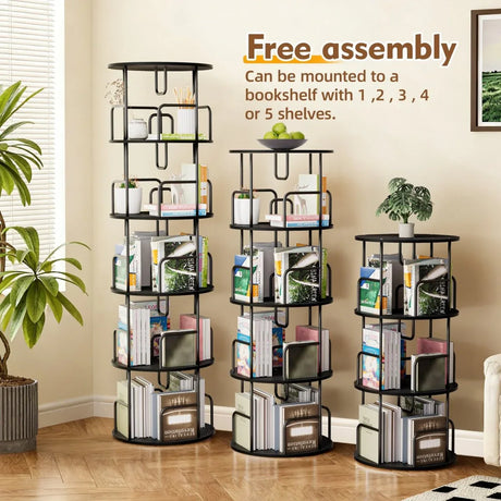 360-Degree 5-Tier Rotating MDF And Iron Bookshelf - Omega Lifestyles
