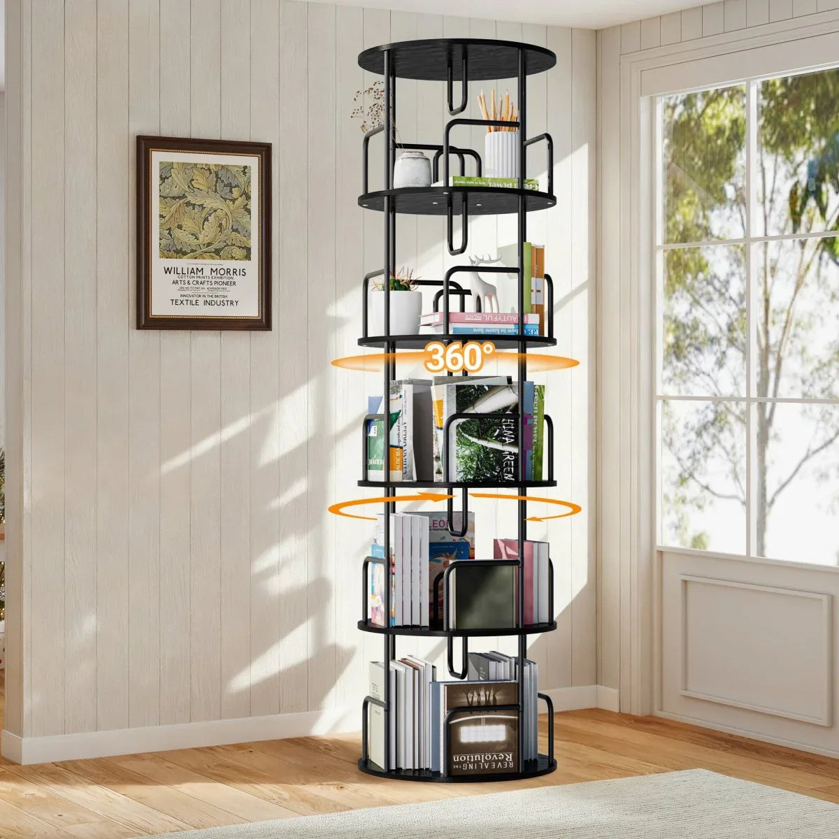 360-Degree 5-Tier Rotating MDF And Iron Bookshelf - Omega Lifestyles