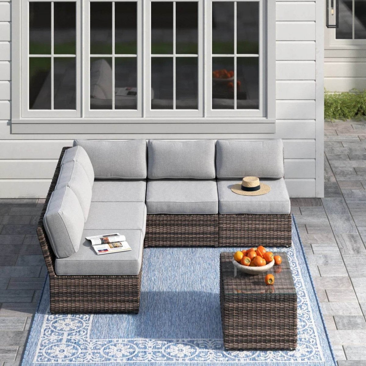 4 - Person Handwoven Brown Wicker Outdoor Seating Set - Serenova - Omega Lifestyles