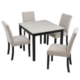 5-Piece Industrial Concrete-Effect Rubberwood Dining Set - Omega Lifestyles