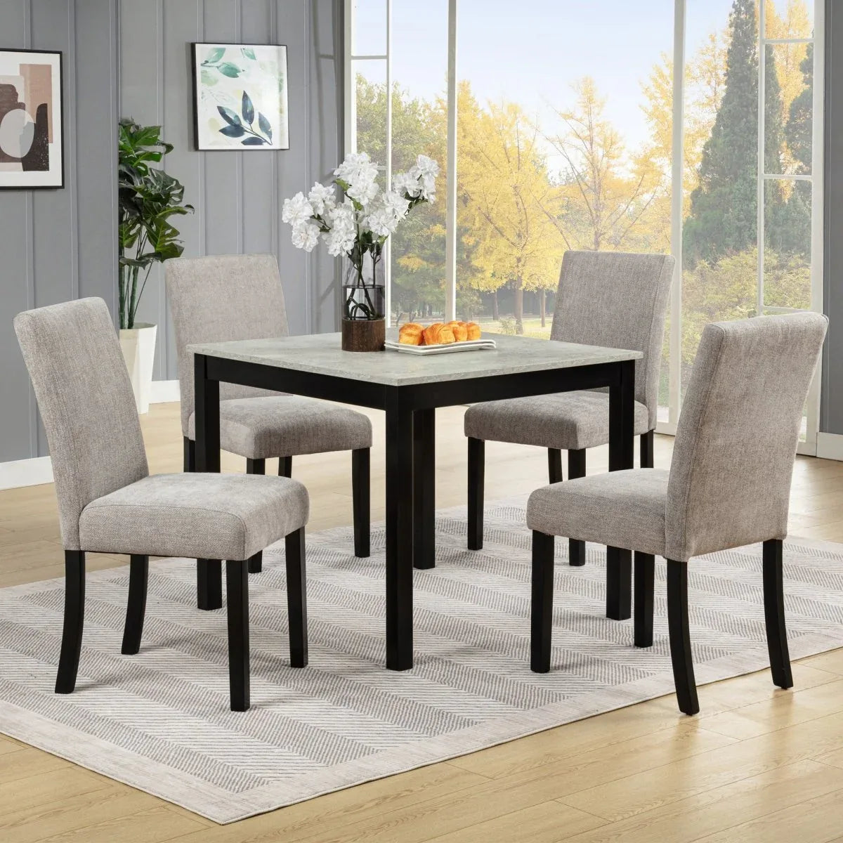 5-Piece Industrial Concrete-Effect Rubberwood Dining Set - Omega Lifestyles
