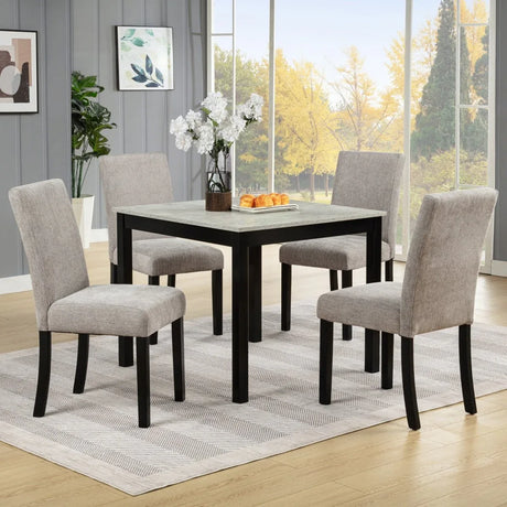 5-Piece Industrial Concrete-Effect Rubberwood Dining Set - Omega Lifestyles