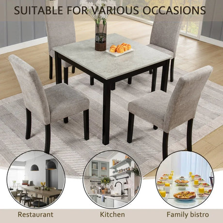 5-Piece Industrial Concrete-Effect Rubberwood Dining Set - Omega Lifestyles