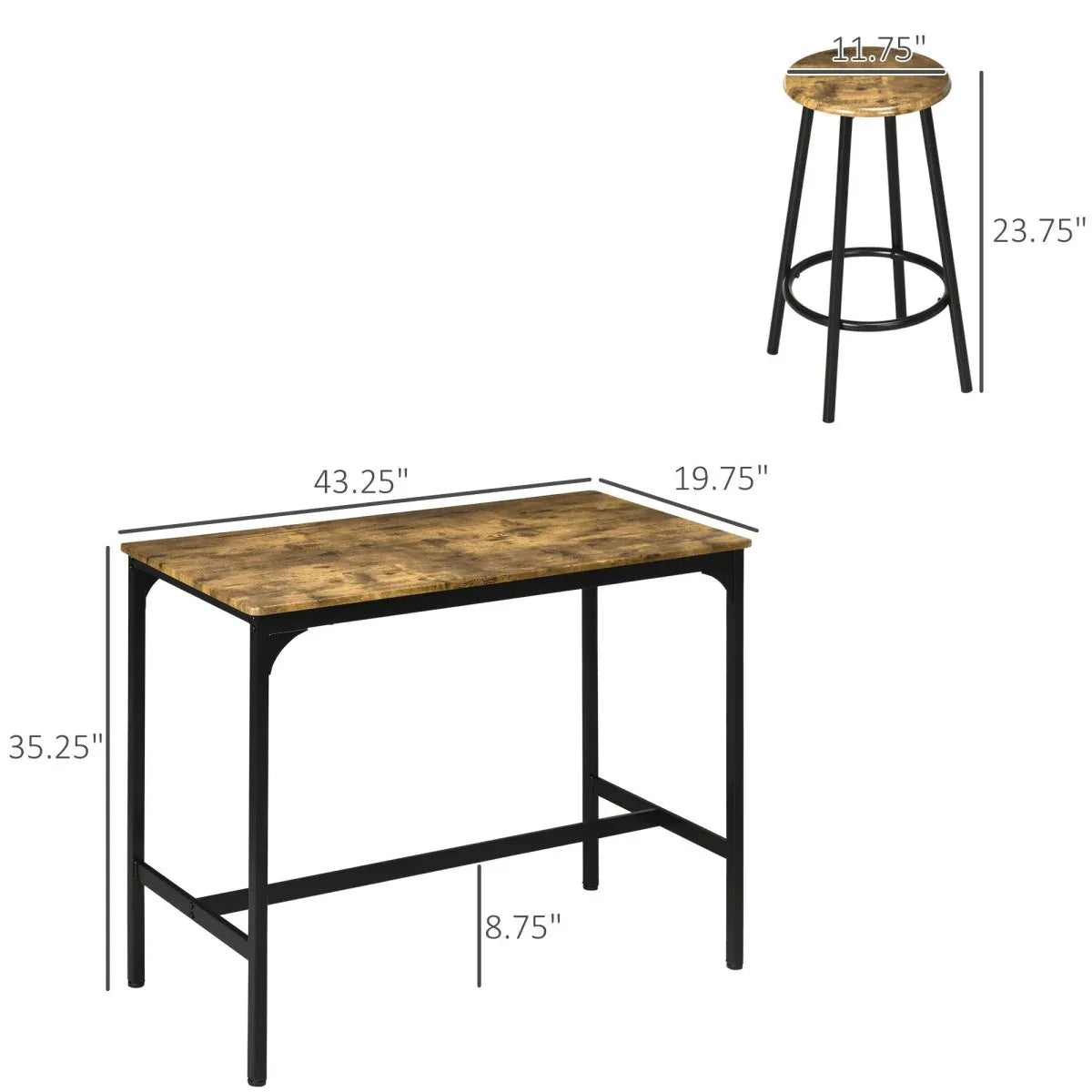 5-Piece Industrial Metal Frame Bar Table And Stools Set - Omega Lifestyles