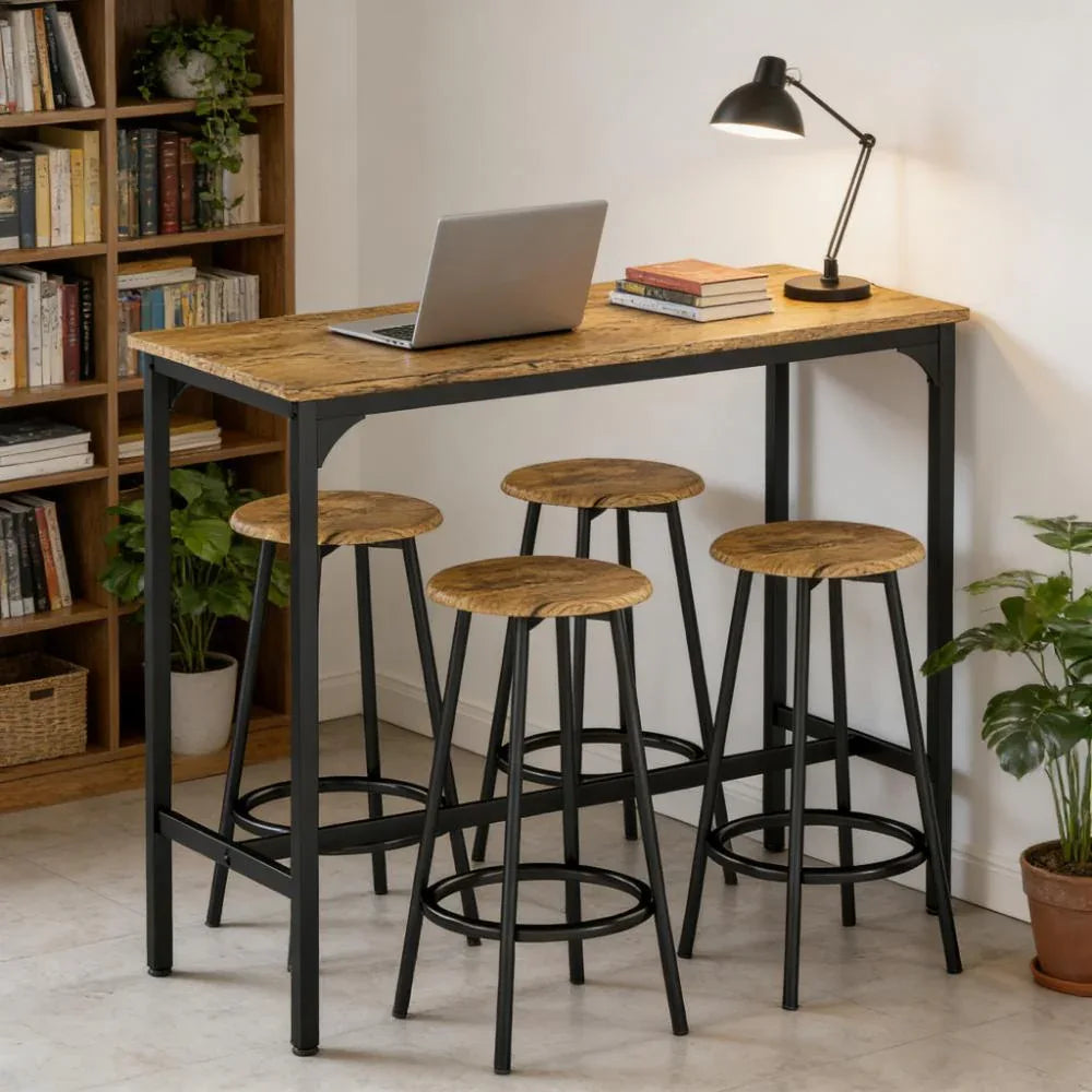 5-Piece Industrial Metal Frame Bar Table And Stools Set - Omega Lifestyles