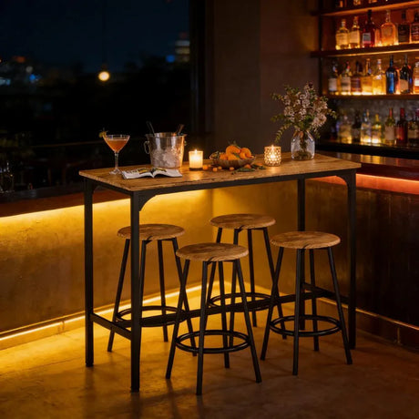 5-Piece Industrial Metal Frame Bar Table And Stools Set - Omega Lifestyles