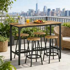 5-Piece Industrial Metal Frame Bar Table And Stools Set - Omega Lifestyles