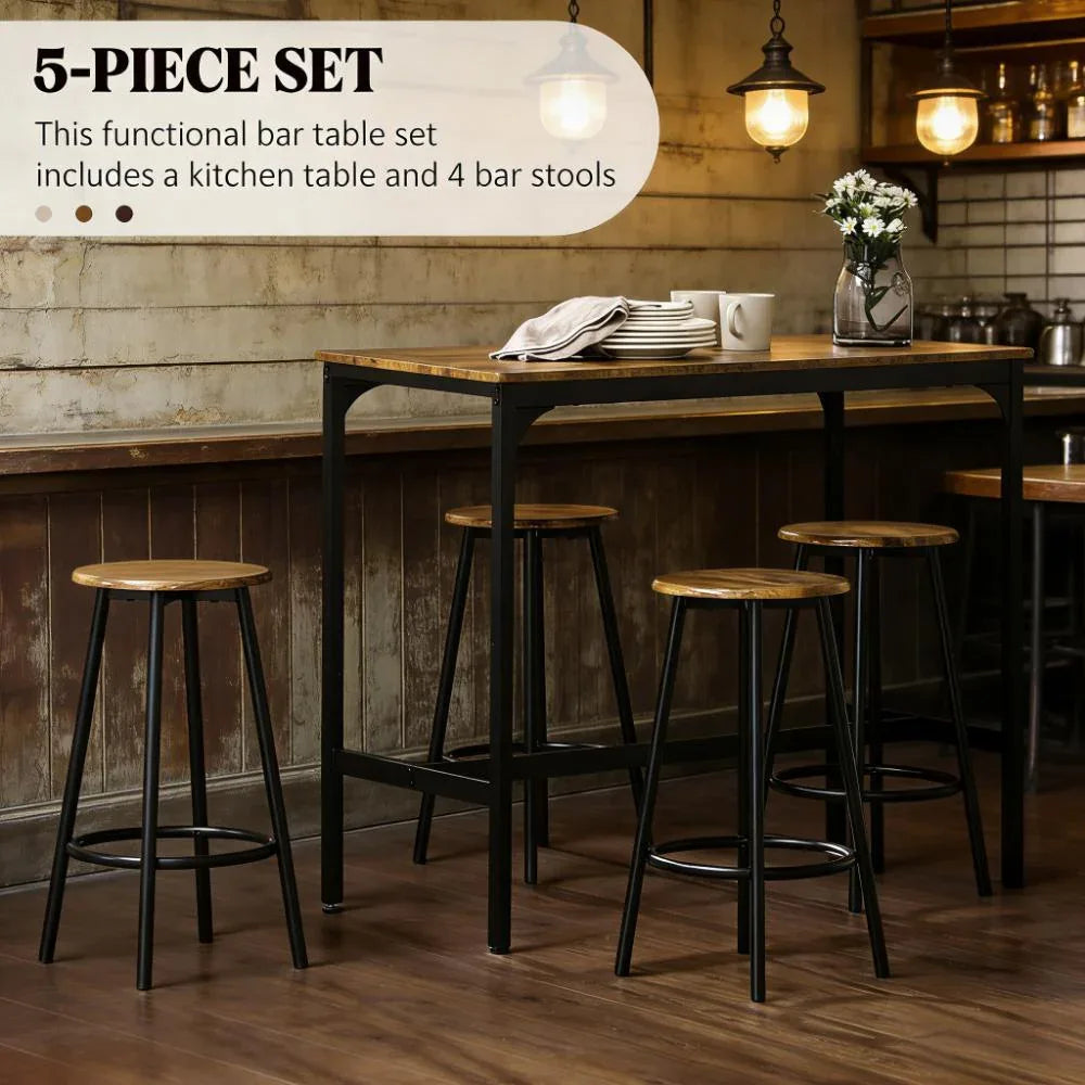 5-Piece Industrial Metal Frame Bar Table And Stools Set - Omega Lifestyles
