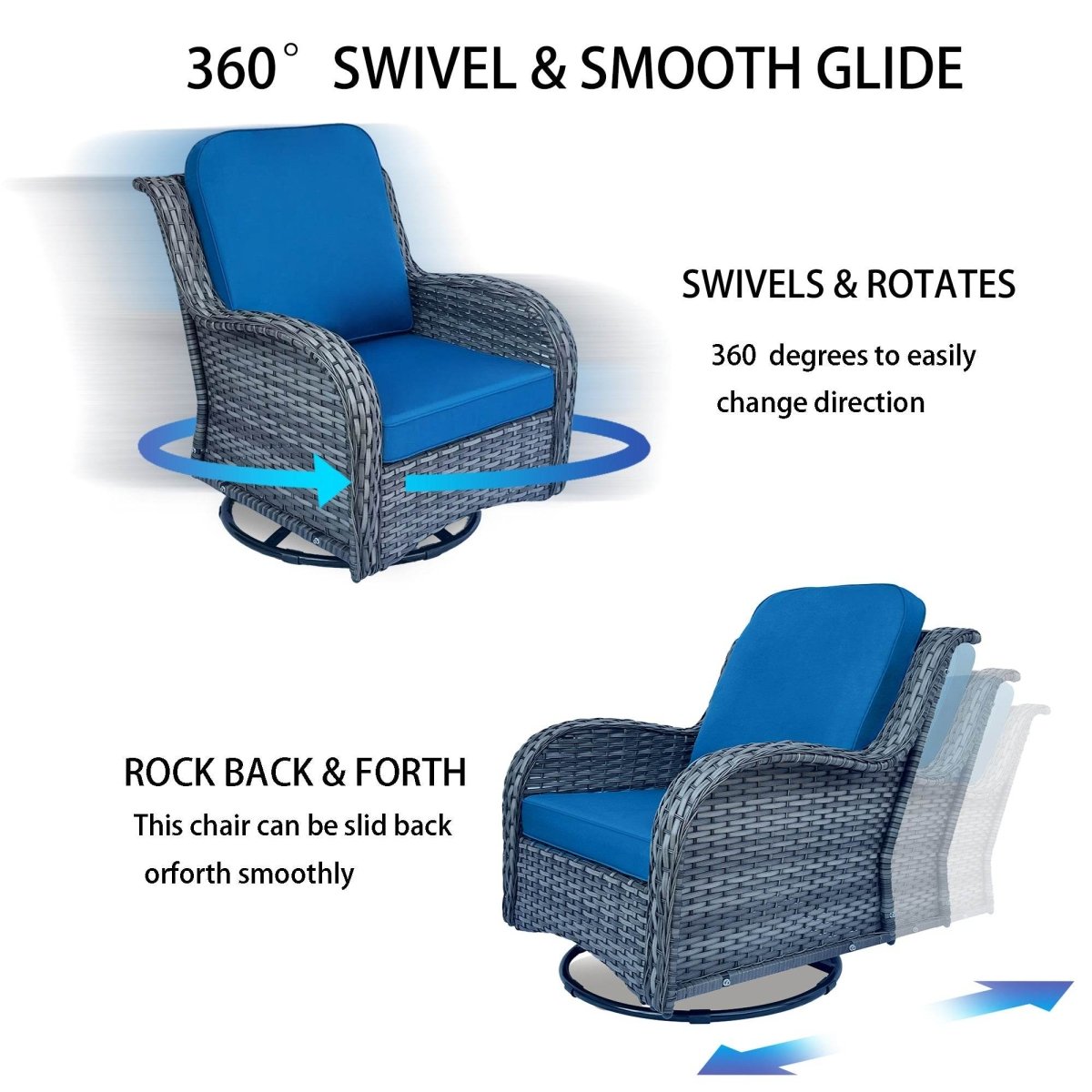 5 - Piece Modern Rattan Outdoor Swivel Rocker Patio Set - Serenova - Omega Lifestyles