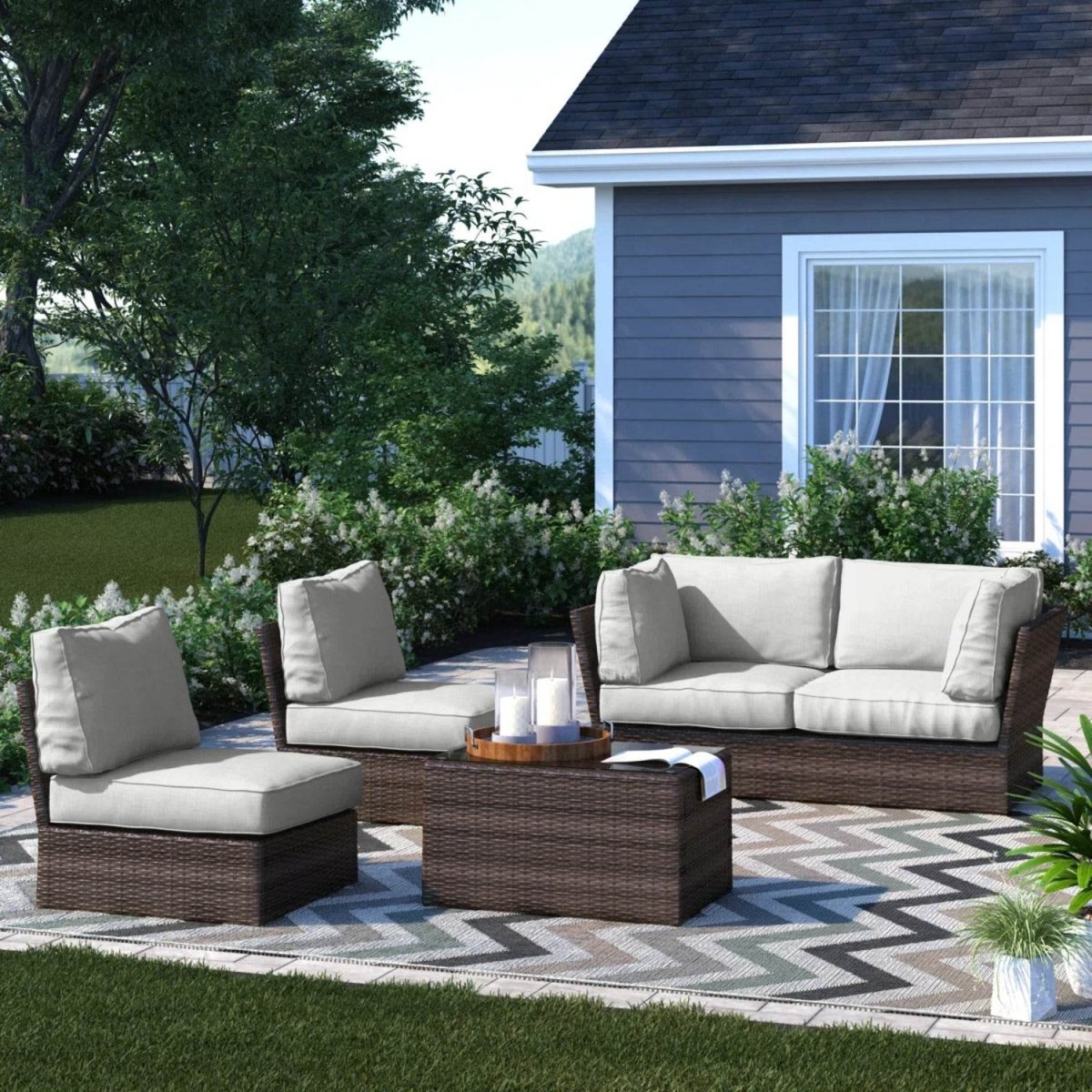 5 - Piece Outdoor Weather Resistant Resin Wicker Sofa Set With Cushions - Serenova - Omega Lifestyles