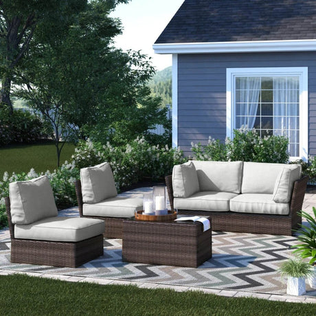5 - Piece Outdoor Weather Resistant Resin Wicker Sofa Set With Cushions - Serenova - Omega Lifestyles
