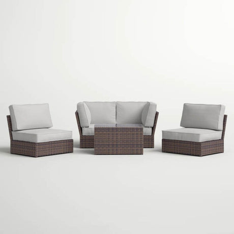 5 - Piece Outdoor Weather Resistant Resin Wicker Sofa Set With Cushions - Serenova - Omega Lifestyles