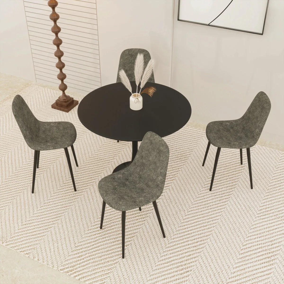 5-Piece Round MDF Dining Table Set With Upholstered Chairs - Omega Lifestyles
