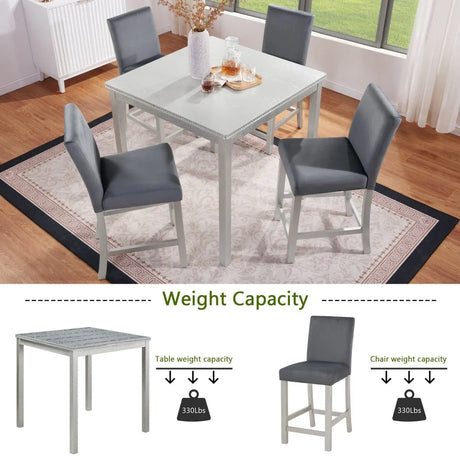 5-Piece Silver Grey Counter Height Dining Table Set - Omega Lifestyles