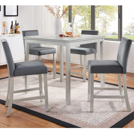 5-Piece Silver Grey Counter Height Dining Table Set - Omega Lifestyles