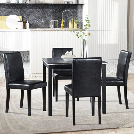 5-Piece Solid Wood Dining Table And Upholstered Chairs Set - Omega Lifestyles